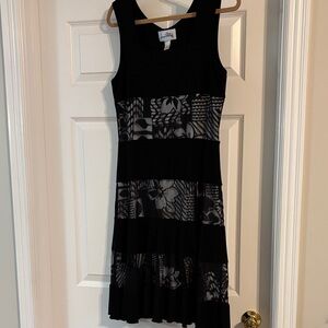 Joseph Ribkoff Black (sheer patterned) Sleeveless Dress with White Lining